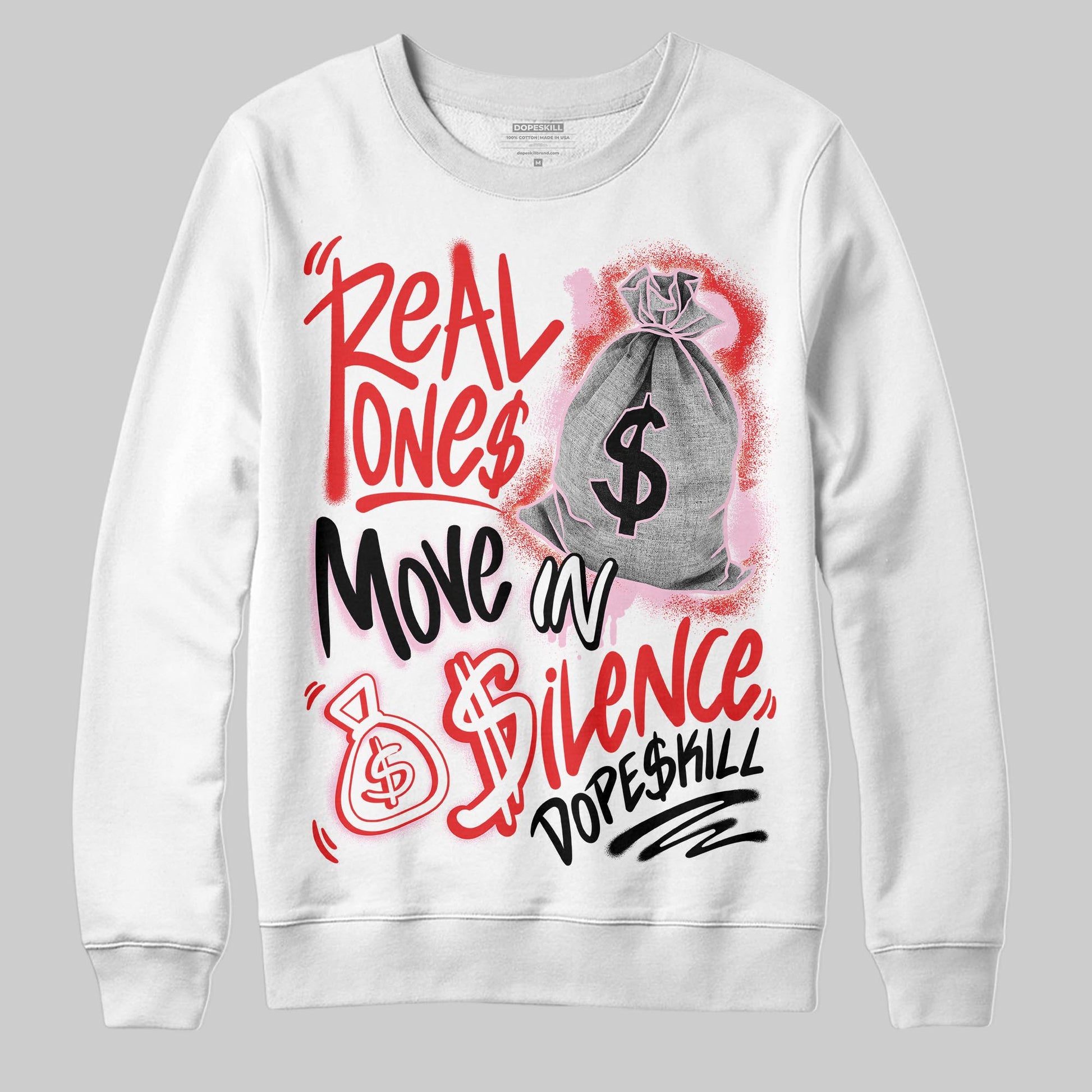 Awake NY x Air Jordan 5 Arctic Pink DopeSkill Sweatshirt Real Ones Move In Silence Graphic Streetwear - White