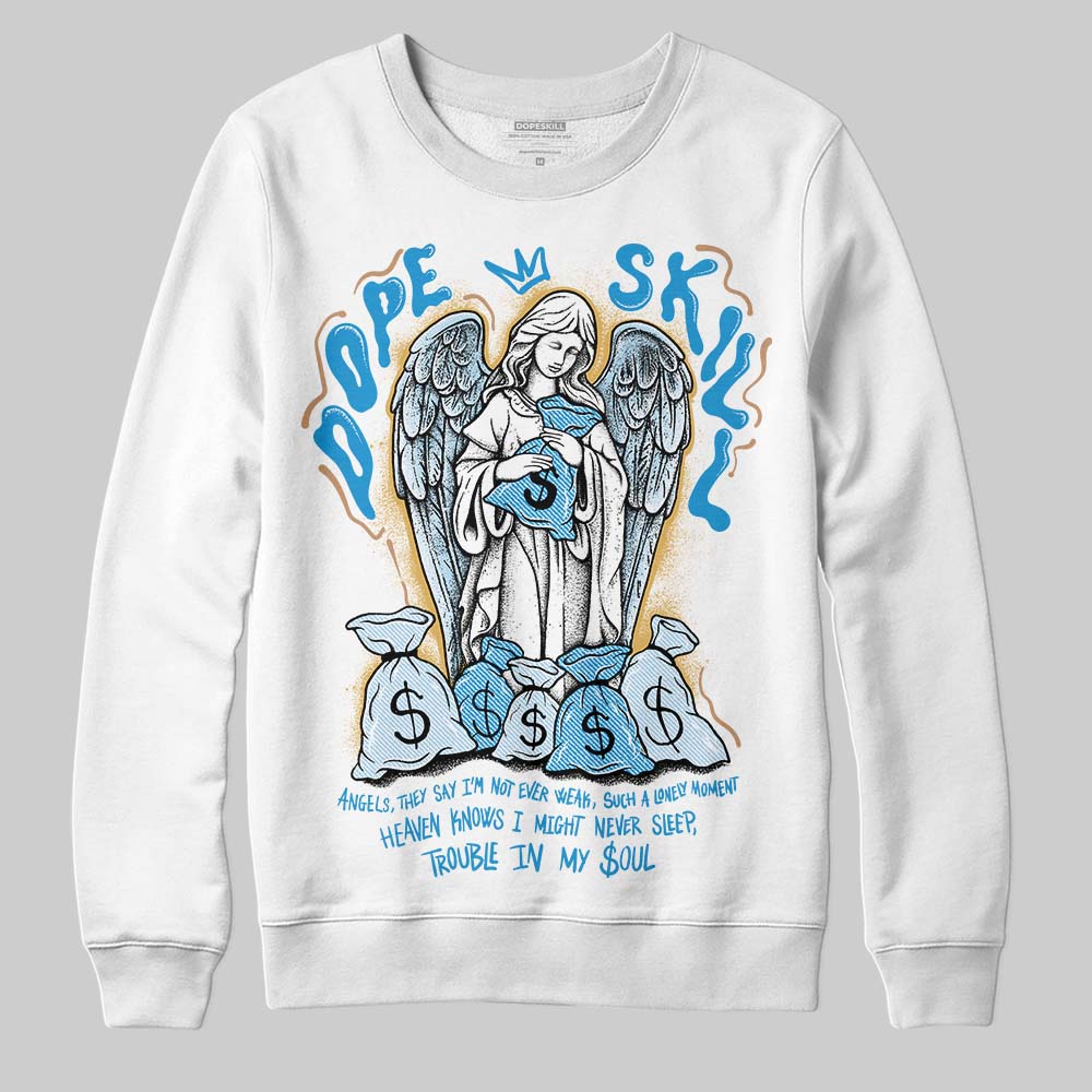 Jordan 4 Denim “Worn Blue” DopeSkill Sweatshirt Angels Graphic Streetwear - White