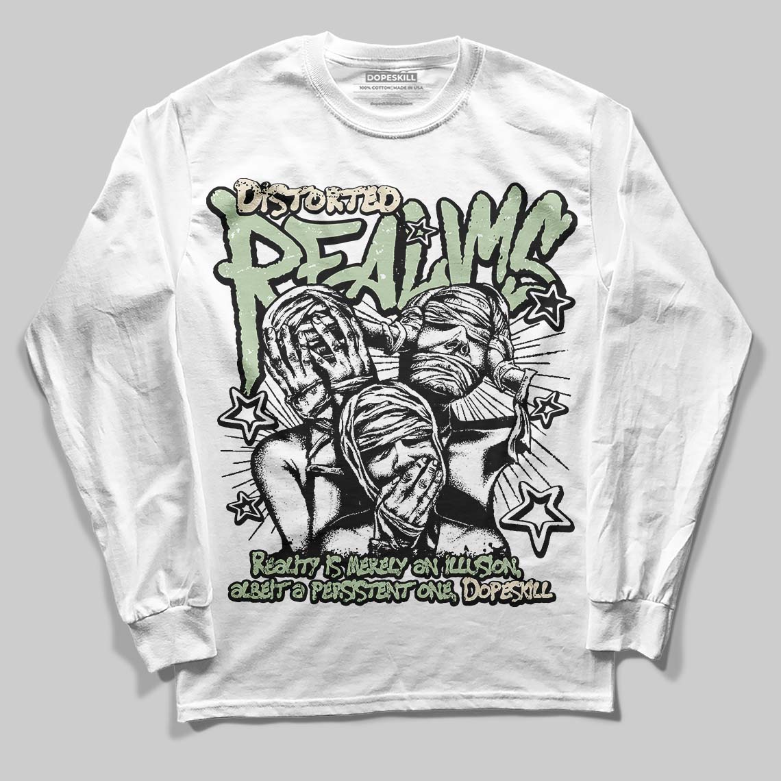 Jordan 4 WMNS “Seafoam” (2025) DopeSkill Long Sleeve T-Shirt Distorted Realms Graphic Streetwear - White