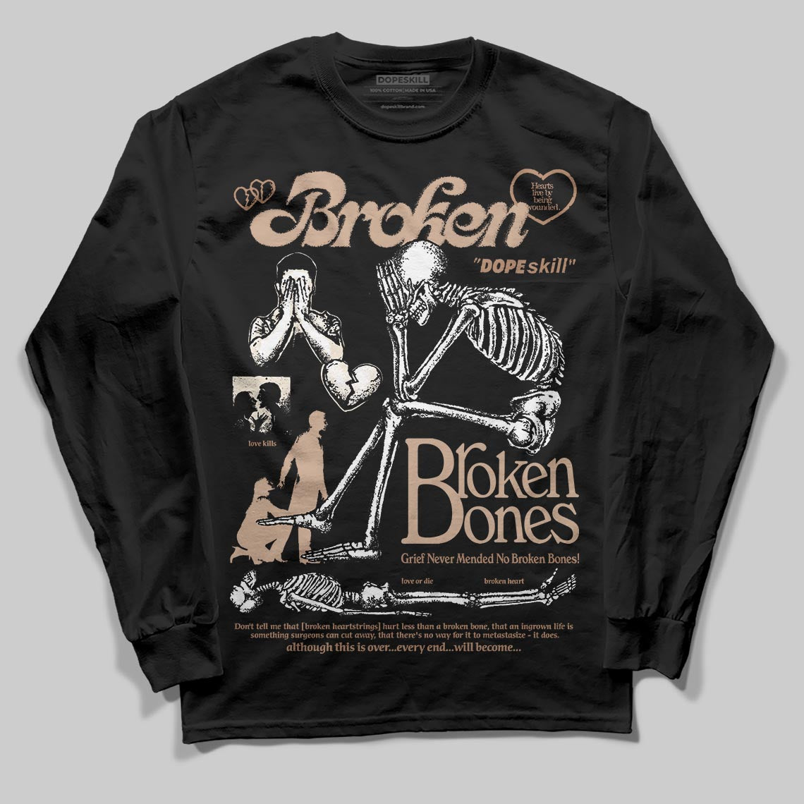 Jordan 4 Retro Cozy Girl DopeSkill Long Sleeve T-Shirt Broken Bones Graphic Streetwear - Black