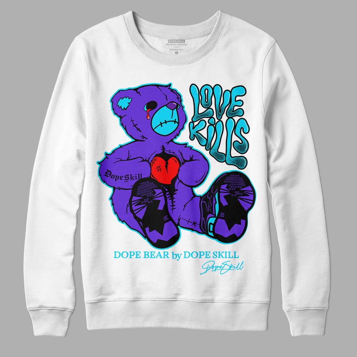 Jordan 6 "Aqua" DopeSkill Sweatshirt Love Kills Graphic Streetwear - White
