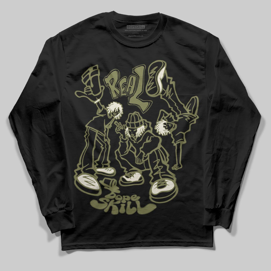Jordan 3 “Medium Olive” aka “Family Affair” DopeSkill Long Sleeve T-Shirt Real Y2K Players Graphic Streetwear - Black