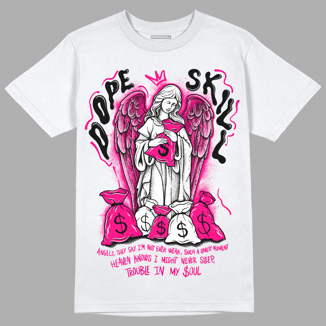 Jordan 1 Low GS “Fierce Pink” DopeSkill T-Shirt Angels Graphic Streetwear - White