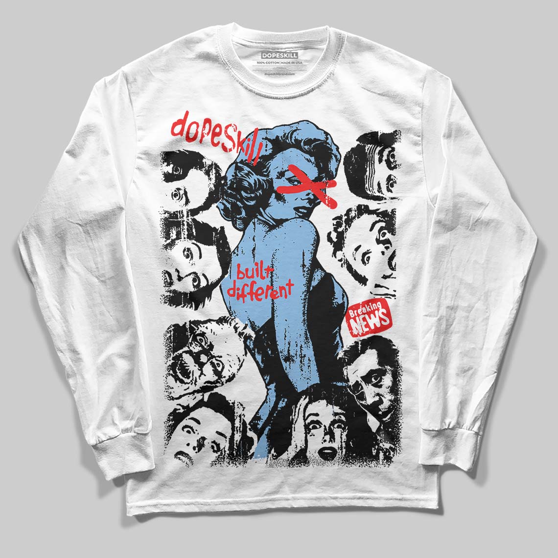 Jordan 6 University Blue DopeSkill Long Sleeve T-Shirt Built Different Graphic Streetwear - White