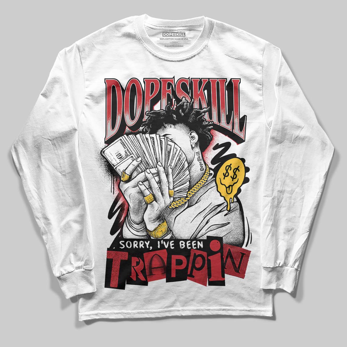 Jordan 14 Retro Ferrari (2025) DopeSkill Long Sleeve T-Shirt Sorry I've Been Trappin Graphic Streetwear - White