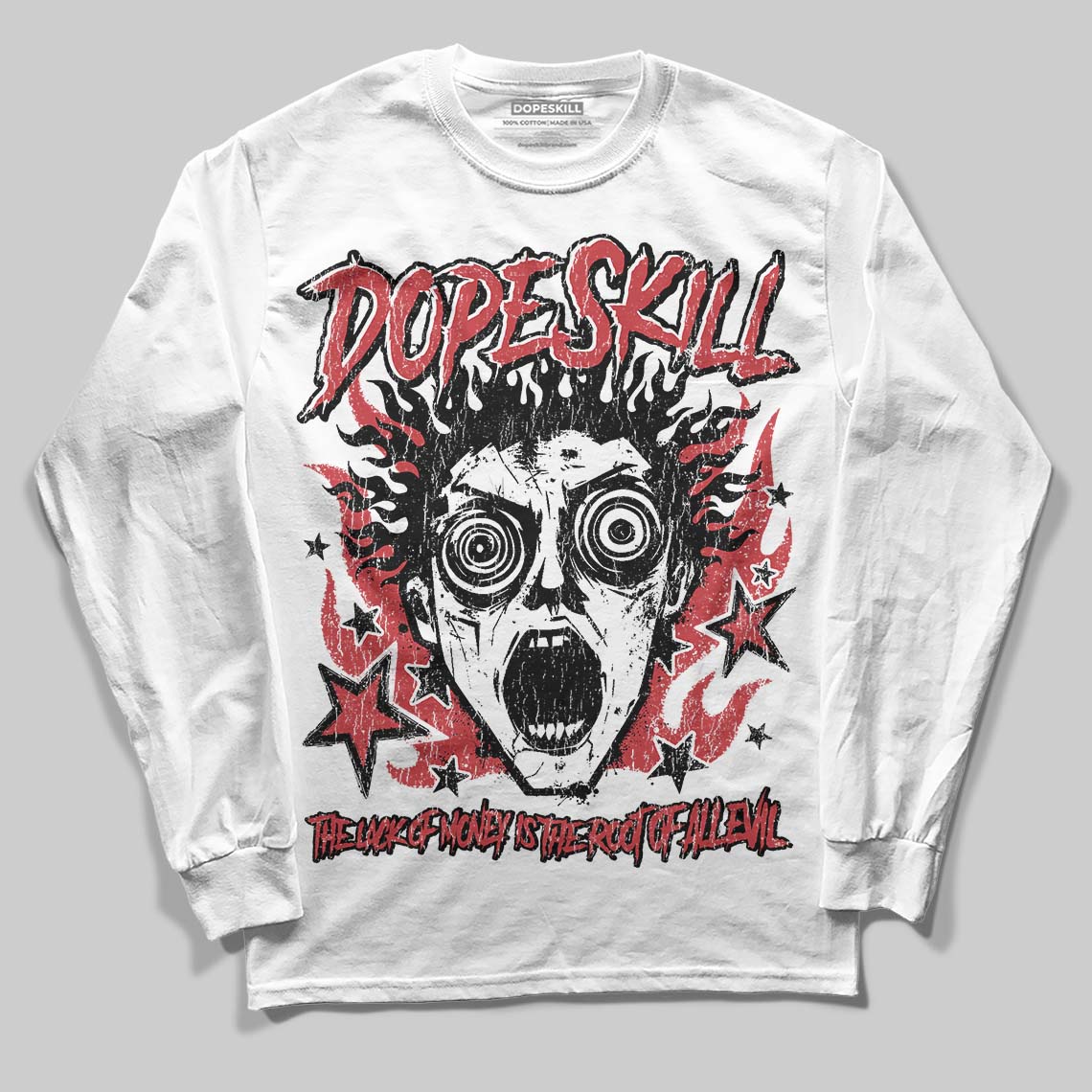 Red Sneakers DopeSkill Long Sleeve T-Shirt Root of Evil Graphic Streetwear - White