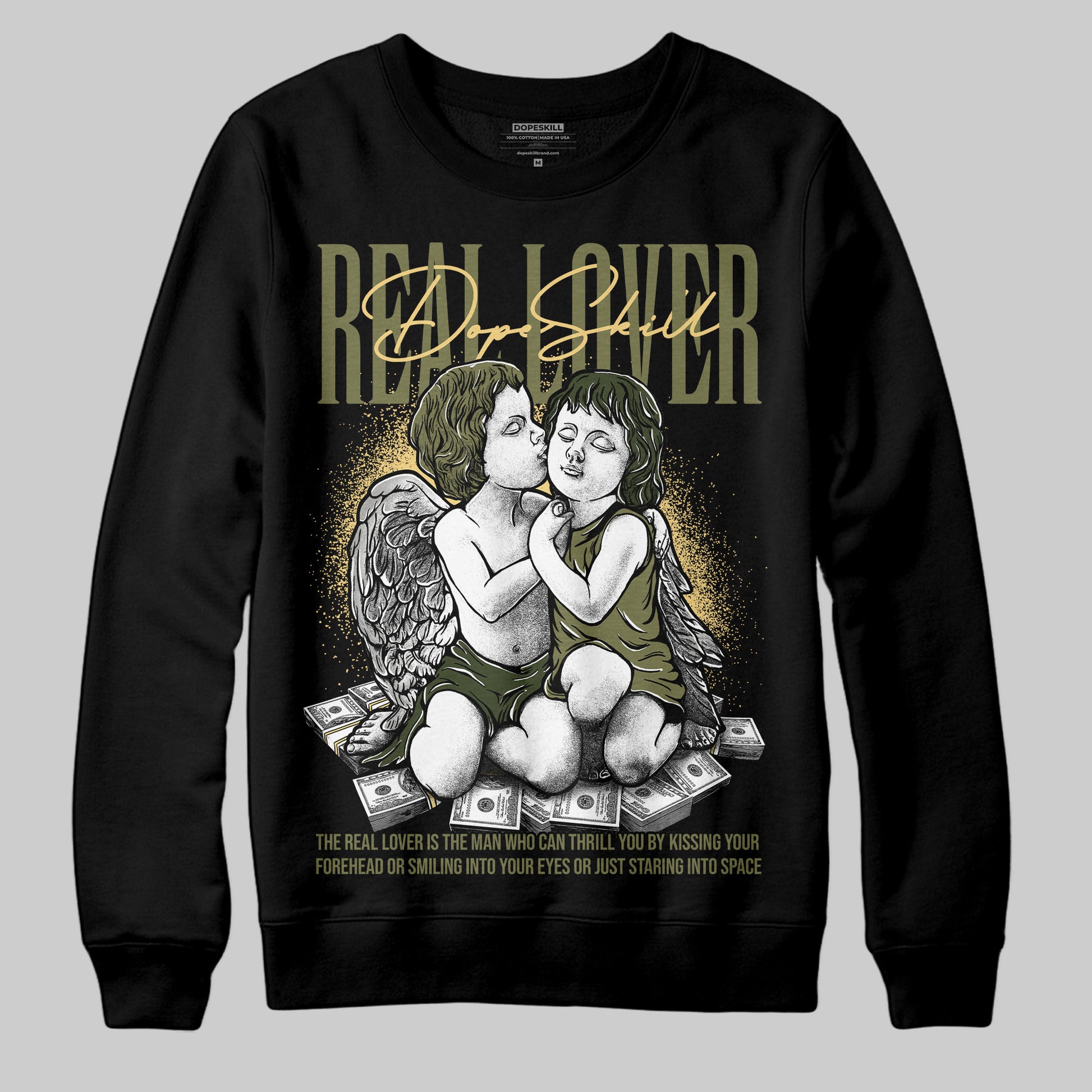 Jordan 4 Retro SE Craft Medium Olive DopeSkill Sweatshirt Real Lover Graphic Streetwear - Black