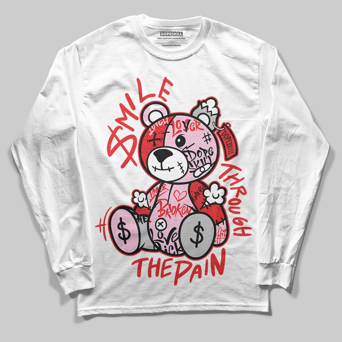 Awake NY x Air Jordan 5 Arctic Pink DopeSkill Long Sleeve T-Shirt Smile Through The Pain Graphic Streetwear - White