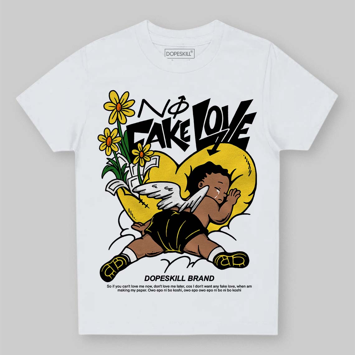 Jordan 4 Thunder DopeSkill Toddler Kids T-shirt No Fake Love Graphic Streetwear - White