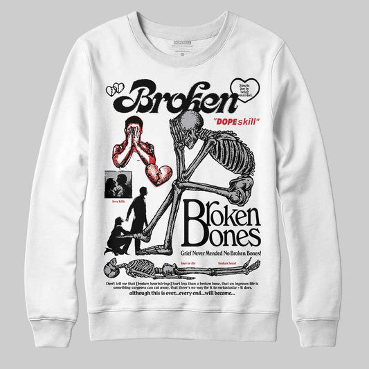 Jordan 4 OG “White Cement” DopeSkill Sweatshirt Broken Bones Graphic Streetwear - White
