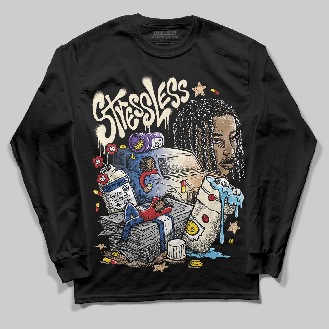 Jordan 17 Retro Low SP Infinite Archives DopeSkill Long Sleeve T-Shirt Stressless Graphic Streetwear - Black