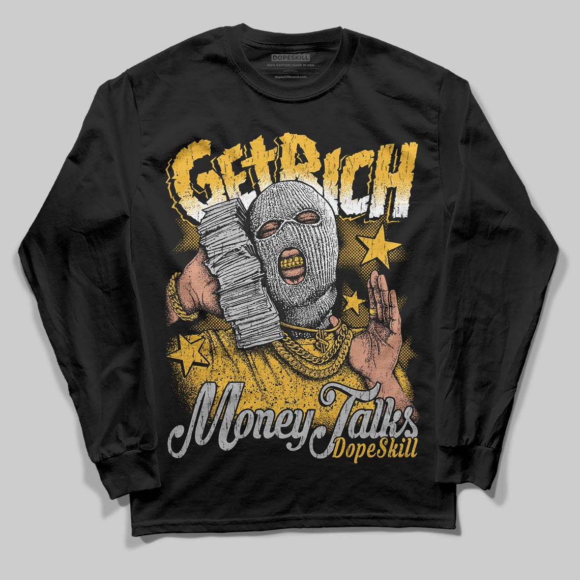Jordan 5 'Tokyo' DopeSkill Long Sleeve T-Shirt Get Rich Graphic Streetwear - Black