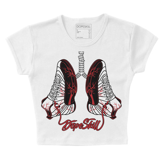 Jordan 12 “Red Taxi” DopeSkill Women's Crop Top Breathe Graphic Streetwear - White