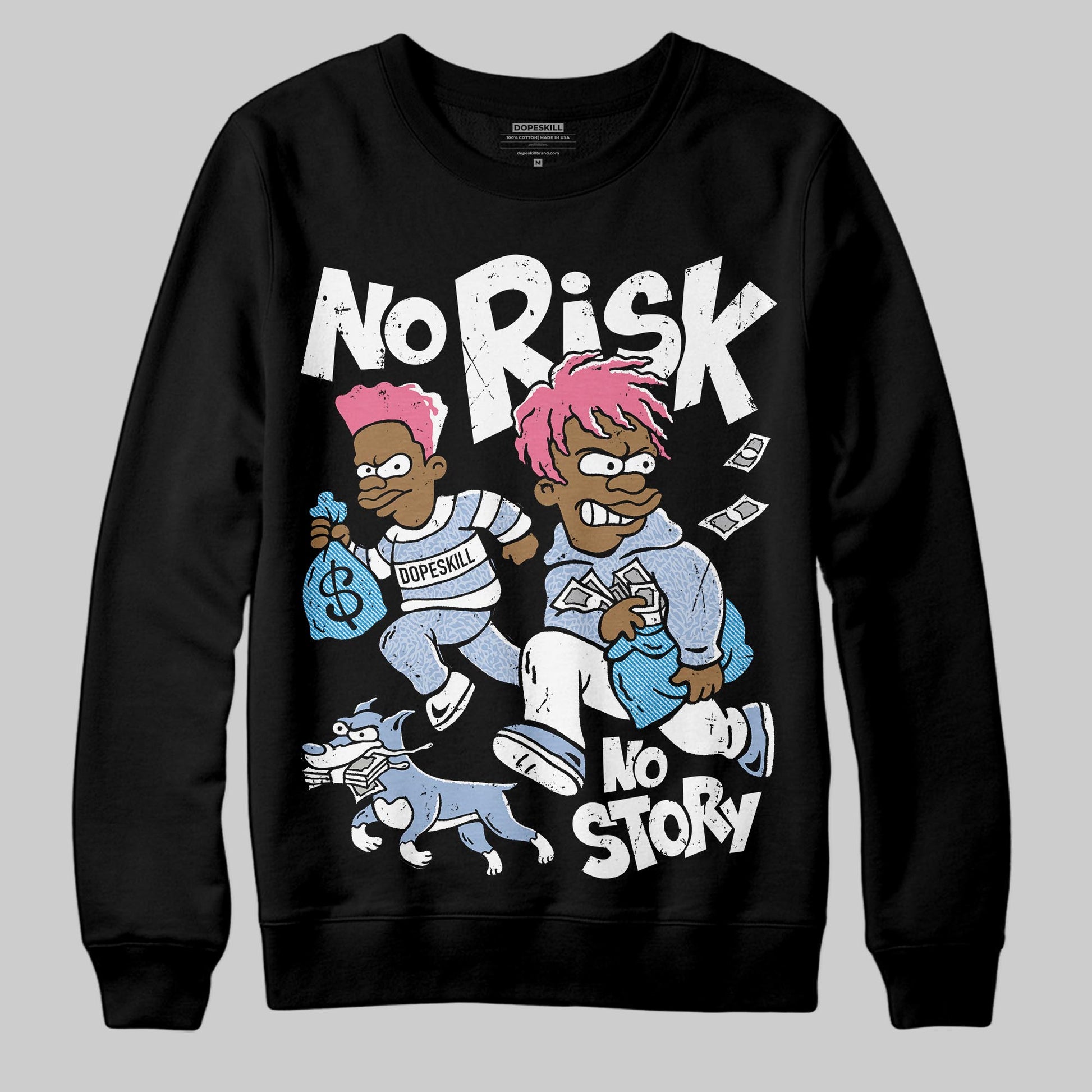 Jordan 3 GS “Cobalt Bliss” DopeSkill Sweatshirt No Risk No Story Graphic Streetwear - Black