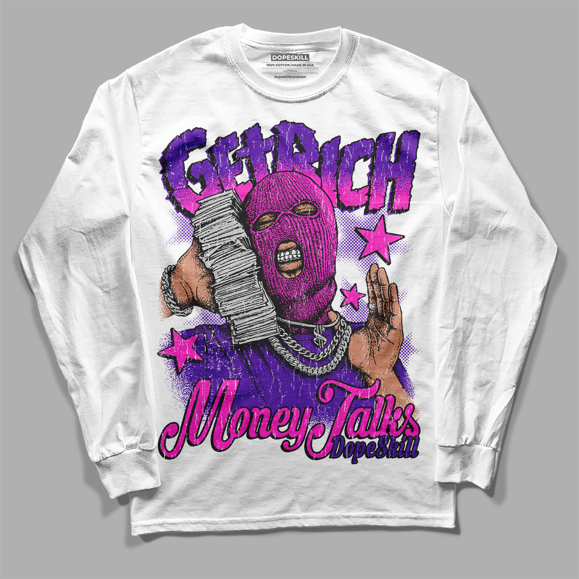 Jordan 13 Court Purple DopeSkill Long Sleeve T-Shirt Get Rich Graphic Streetwear - White