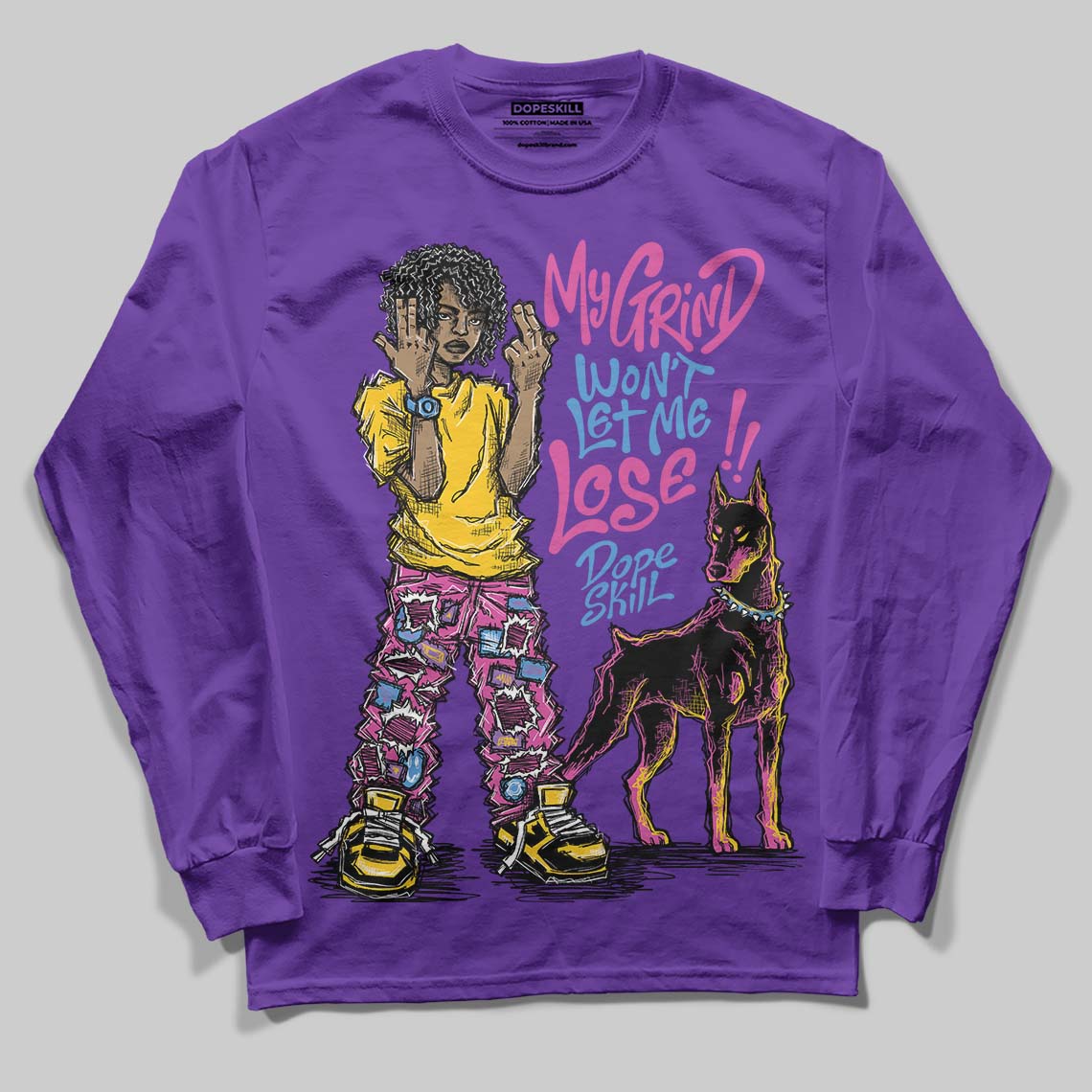 PURPLE Sneakers DopeSkill Long Sleeve T-Shirt My Grind Won't Let Me Lose Graphic Streetwear - Purple