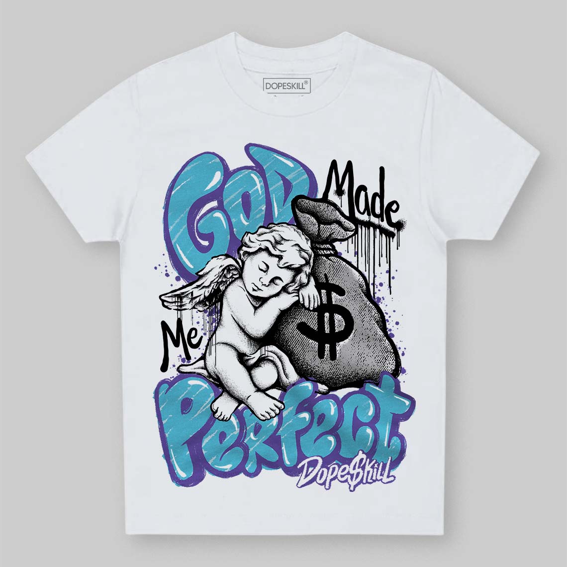 Jordan 8 Retro 'Aqua' 2025 DopeSkill Toddler Kids T-shirt God Made Me Perfect Graphic Streetwear - White