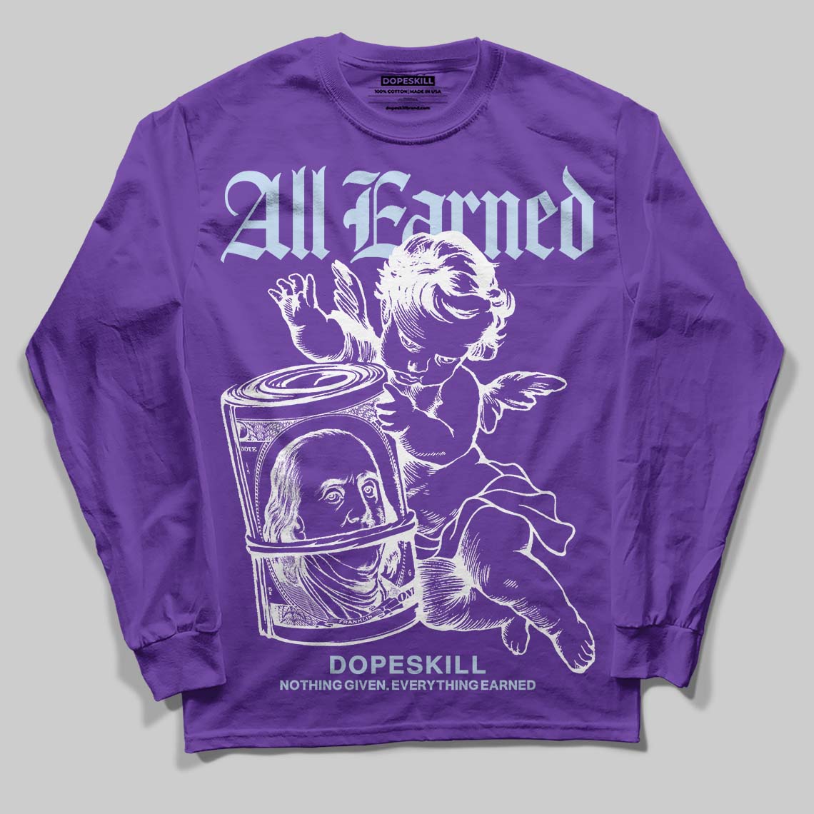 Jordan 5 OG “Grape” DopeSkill Long Sleeve T-Shirt All Earned Graphic Streetwear - Purple