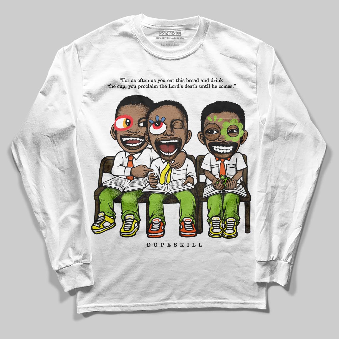 Neon Green Sneakers DopeSkill Long Sleeve T-Shirt First Sunday Graphic Streetwear - White