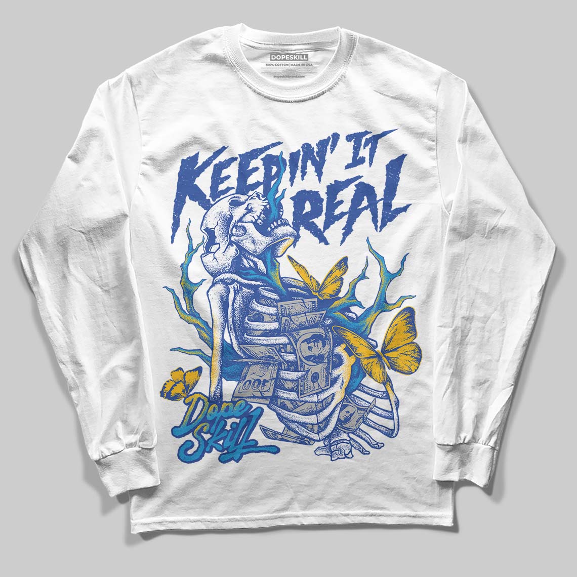 Royal Blue Sneakers DopeSkill Long Sleeve T-Shirt Keepin' It Real Graphic Streetwear - White