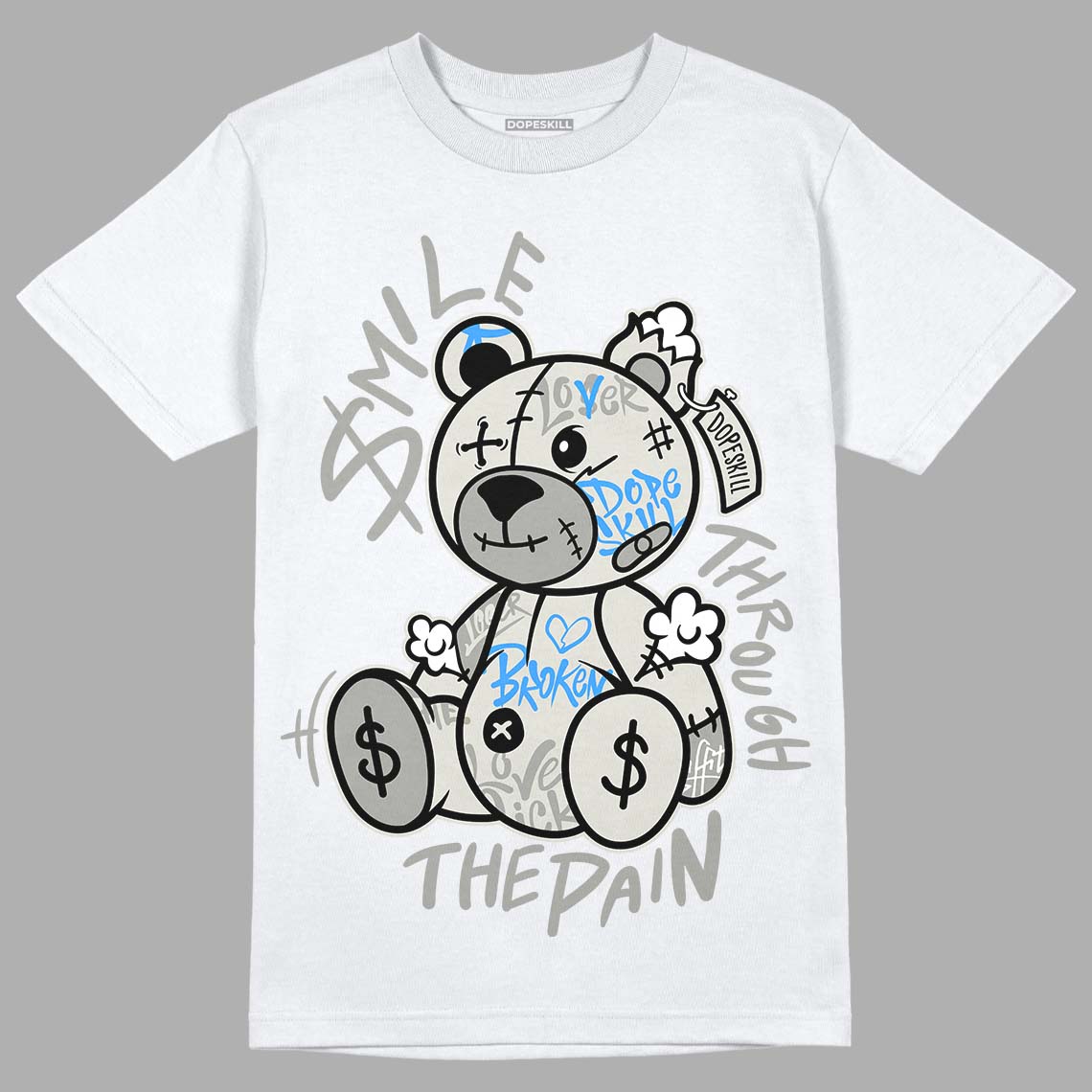 Jordan 4 Military Black DopeSkill T-Shirt Smile Through The Pain Graphic Streetwear - White