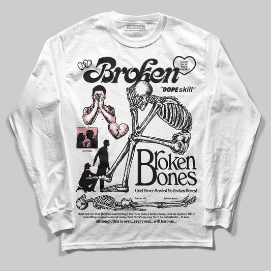 Harris Tweed x Wmns Dunk Low 'Black Phantom' DopeSkill Long Sleeve T-Shirt Broken Bones Graphic Streetwear - White