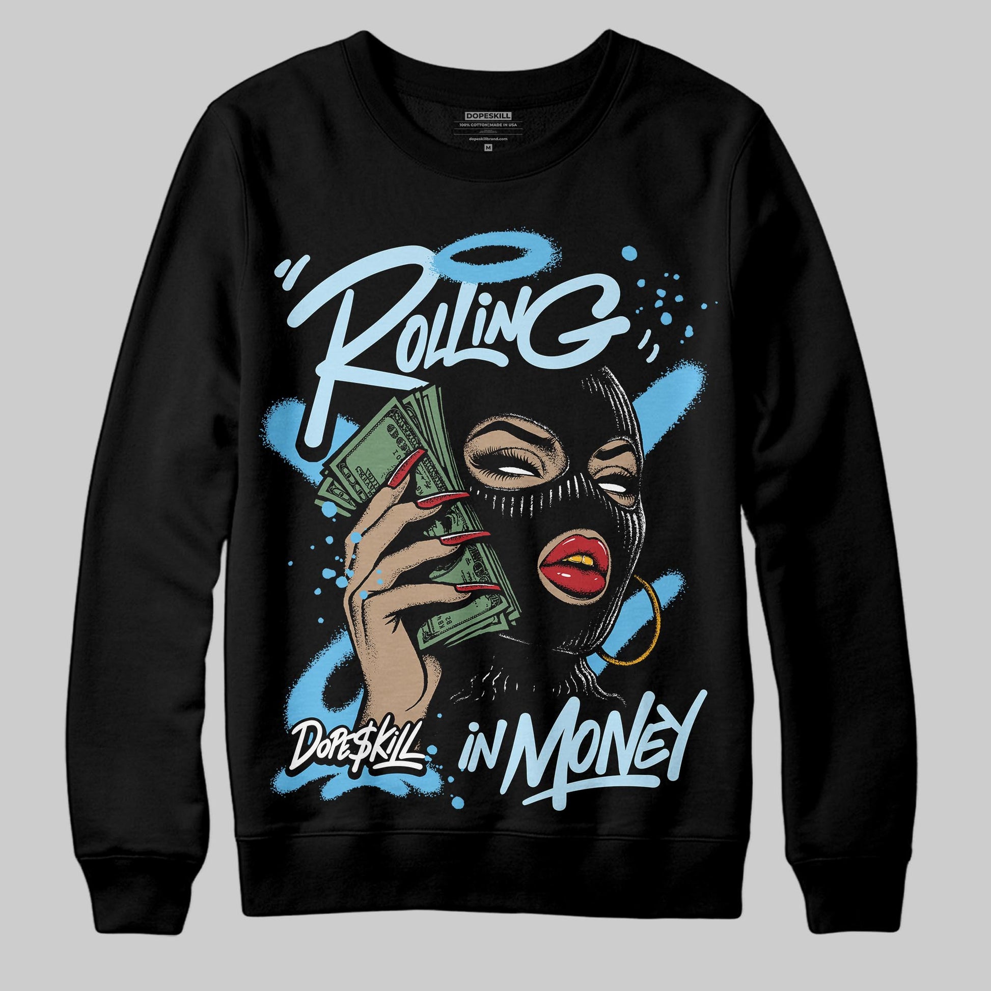 Jordan 11 Retro Legend Blue DopeSkill Sweatshirt Rolling in Money Graphic Streetwear - Black