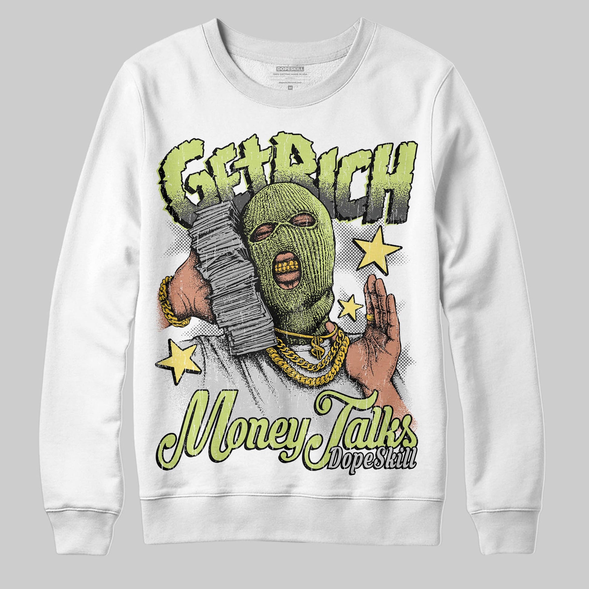 Jordan 4 GS “Light Lemon Twist” DopeSkill Sweatshirt Get Rich Graphic Streetwear - White