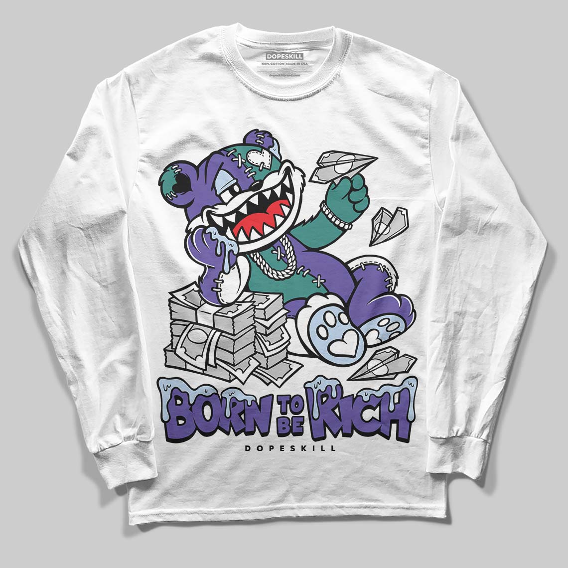Jordan 5 OG “Grape” DopeSkill Long Sleeve T-Shirt Born To Be Rich Graphic Streetwear - White