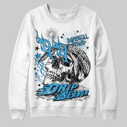 Jordan 4 Retro Military Blue DopeSkill Sweatshirt Drip Season Graphic Streetwear - White