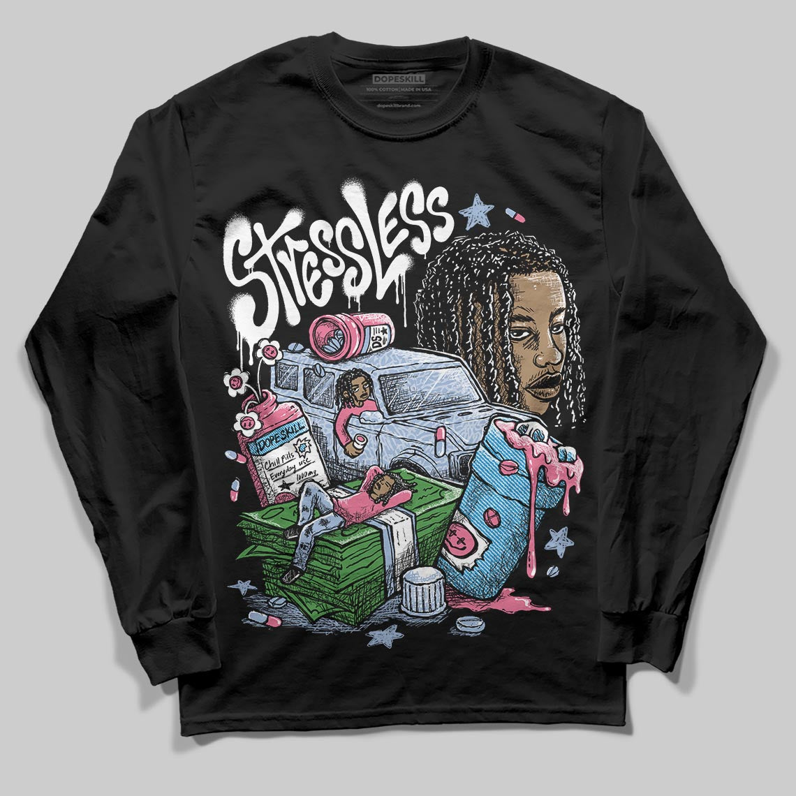 Jordan 3 GS “Cobalt Bliss” DopeSkill Long Sleeve T-Shirt Stressless Graphic Streetwear - Black