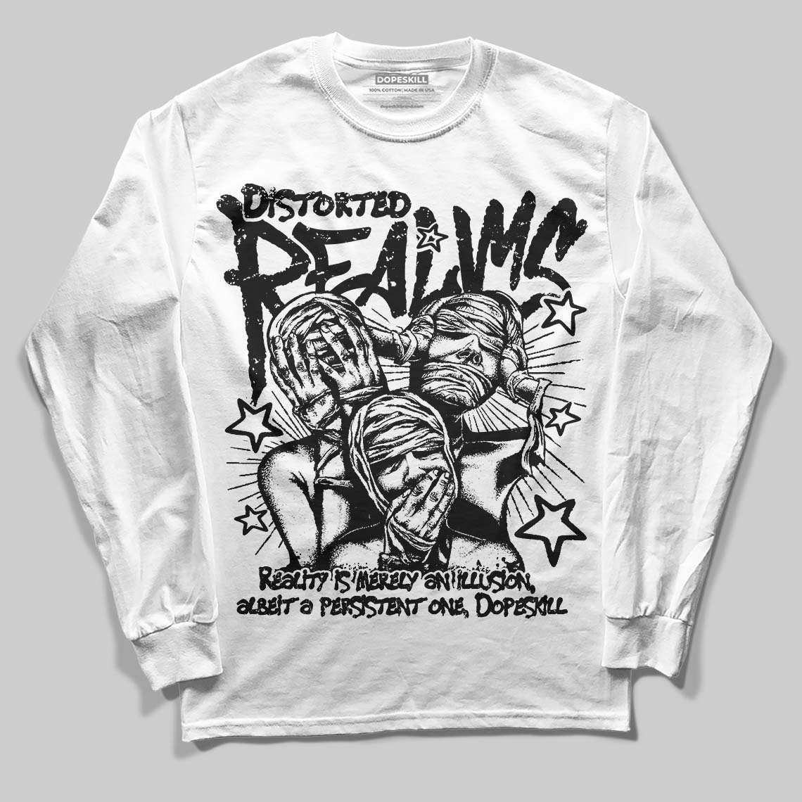 Dunk Low Panda White Black DopeSkill Long Sleeve T-Shirt Distorted Realms Graphic Streetwear - White