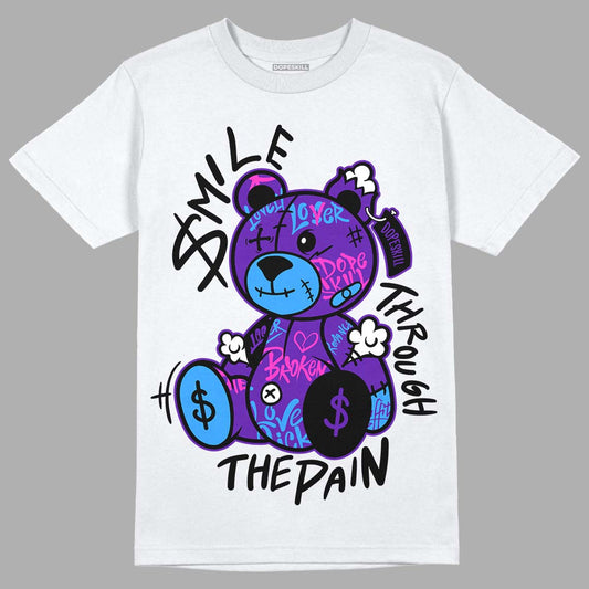 Jordan 13 Court Purple DopeSkill T-Shirt Smile Through The Pain Graphic Streetwear - White