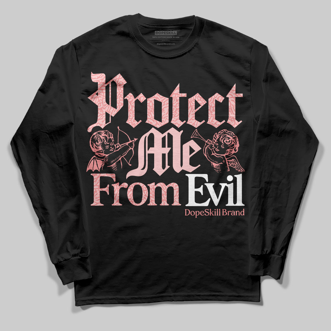 Jordan 3 Retro Valentine's Day Treat Yourself (2025) DopeSkill Long Sleeve T-Shirt Protect Me From Evil Graphic Streetwear - Black