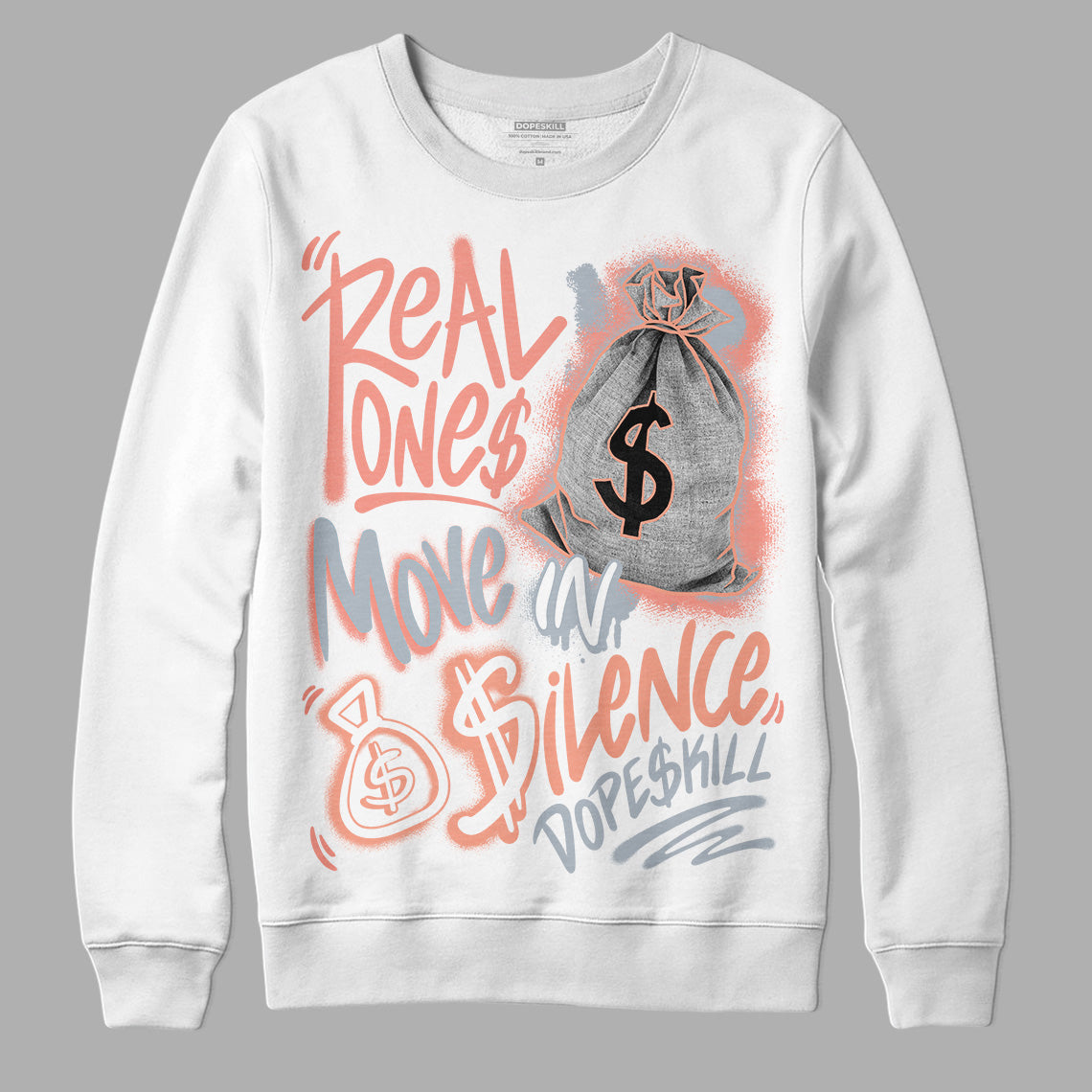 DJ Khaled x Jordan 5 Retro ‘Crimson Bliss’ DopeSkill Sweatshirt Real Ones Move In Silence Graphic Streetwear - White