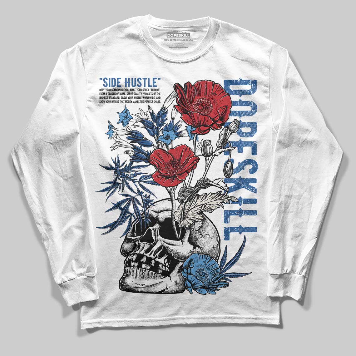 Jordan 1 Low OG “Storm Blue” DopeSkill Long Sleeve T-Shirt Side Hustle Graphic Streetwear - White