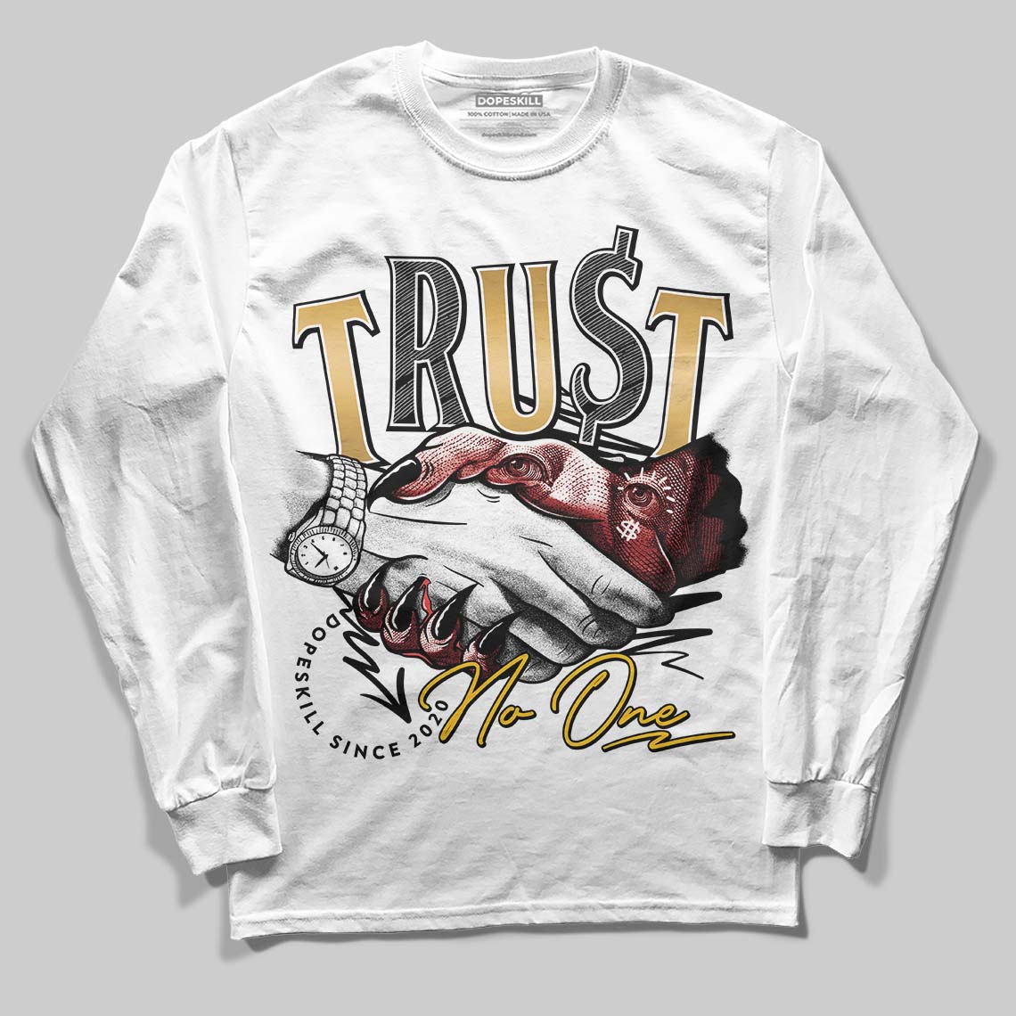 Jordan 12 Retro 'Taxi' 2025 DopeSkill Long Sleeve T-Shirt Trust No One Graphic Streetwear - White