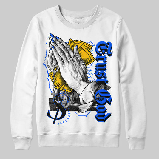 Royal Blue Sneakers DopeSkill Sweatshirt Trust God Graphic Streetwear - White