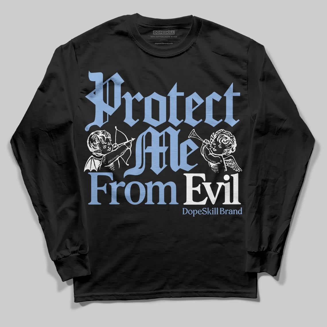 Jordan 4 WMNS 'Forget Me Not' DopeSkill Long Sleeve T-Shirt Protect Me From Evil Graphic Streetwear - Black