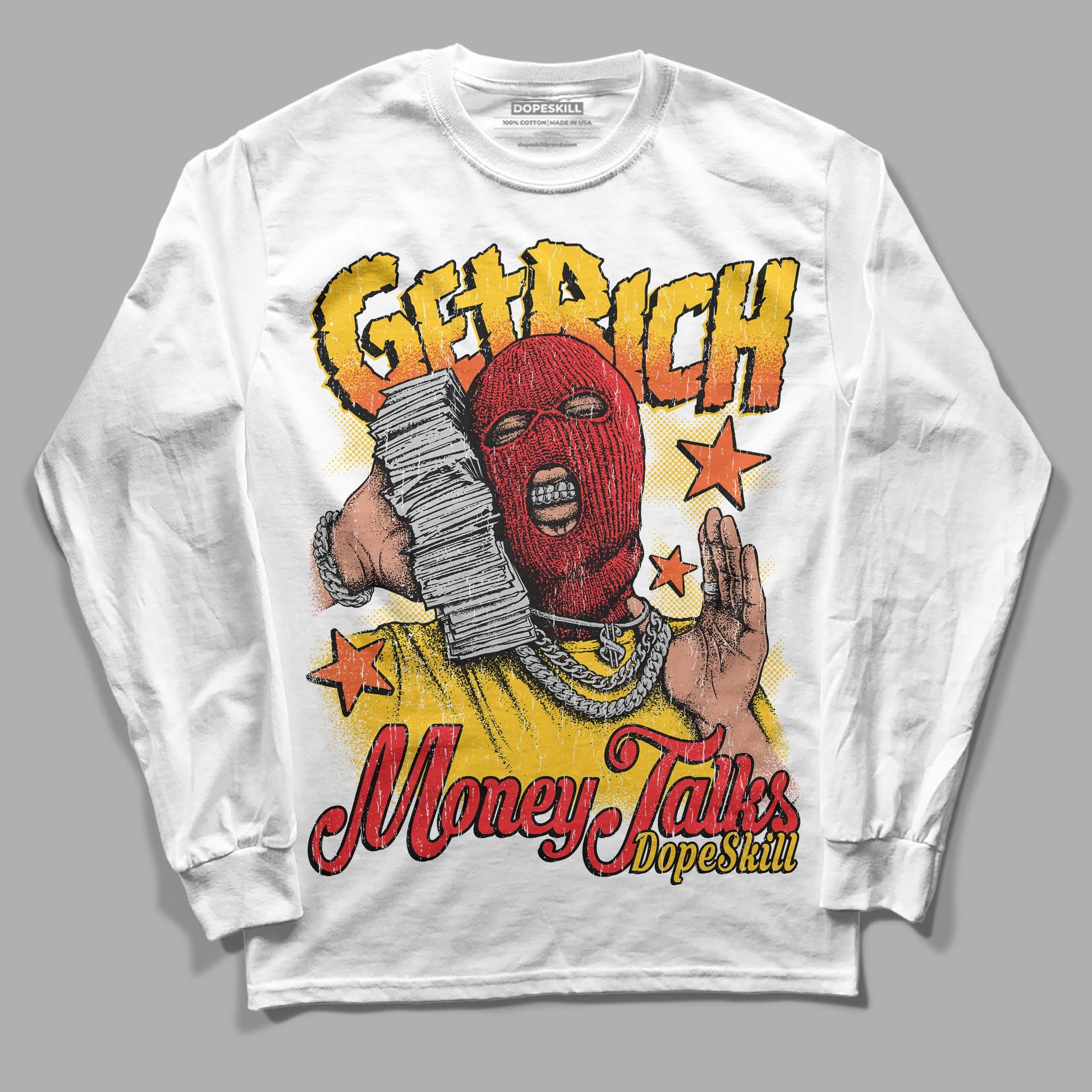 Yellow Sneakers DopeSkill Long Sleeve T-Shirt Get Rich Graphic Streetwear - White
