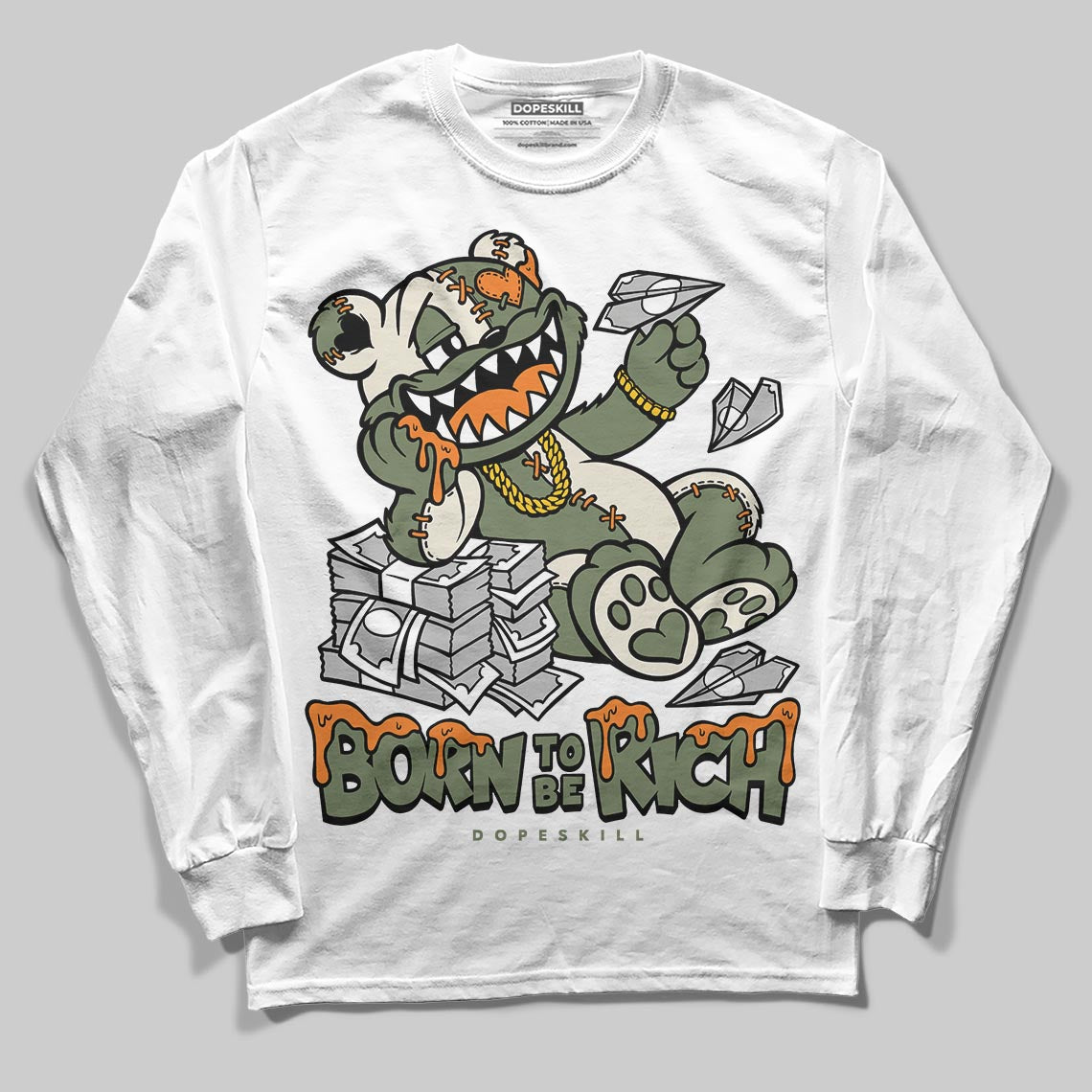 Jordan 4 Retro OG SP Undefeated (2025) DopeSkill Long Sleeve T-Shirt Born To Be Rich Graphic Streetwear - White