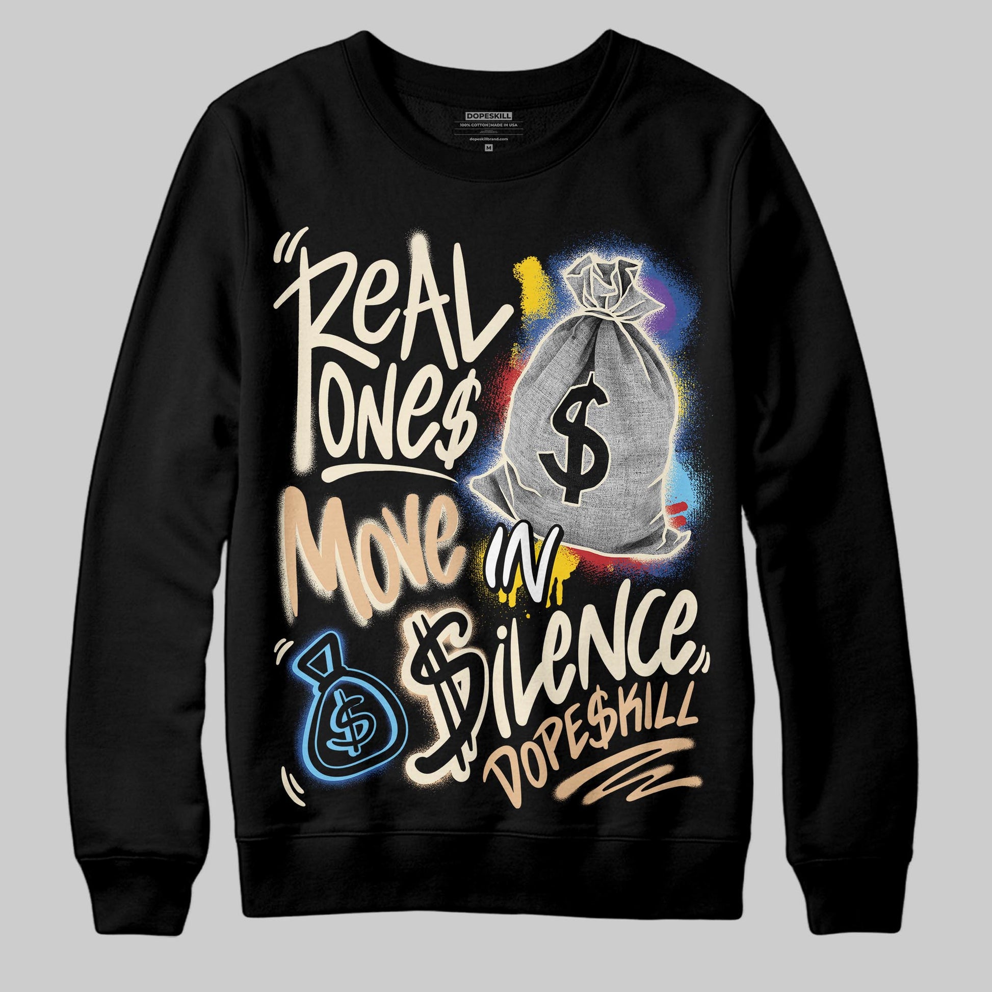 Jordan 17 Retro Low SP Infinite Archives DopeSkill Sweatshirt Real Ones Move In Silence Graphic Streetwear - Black