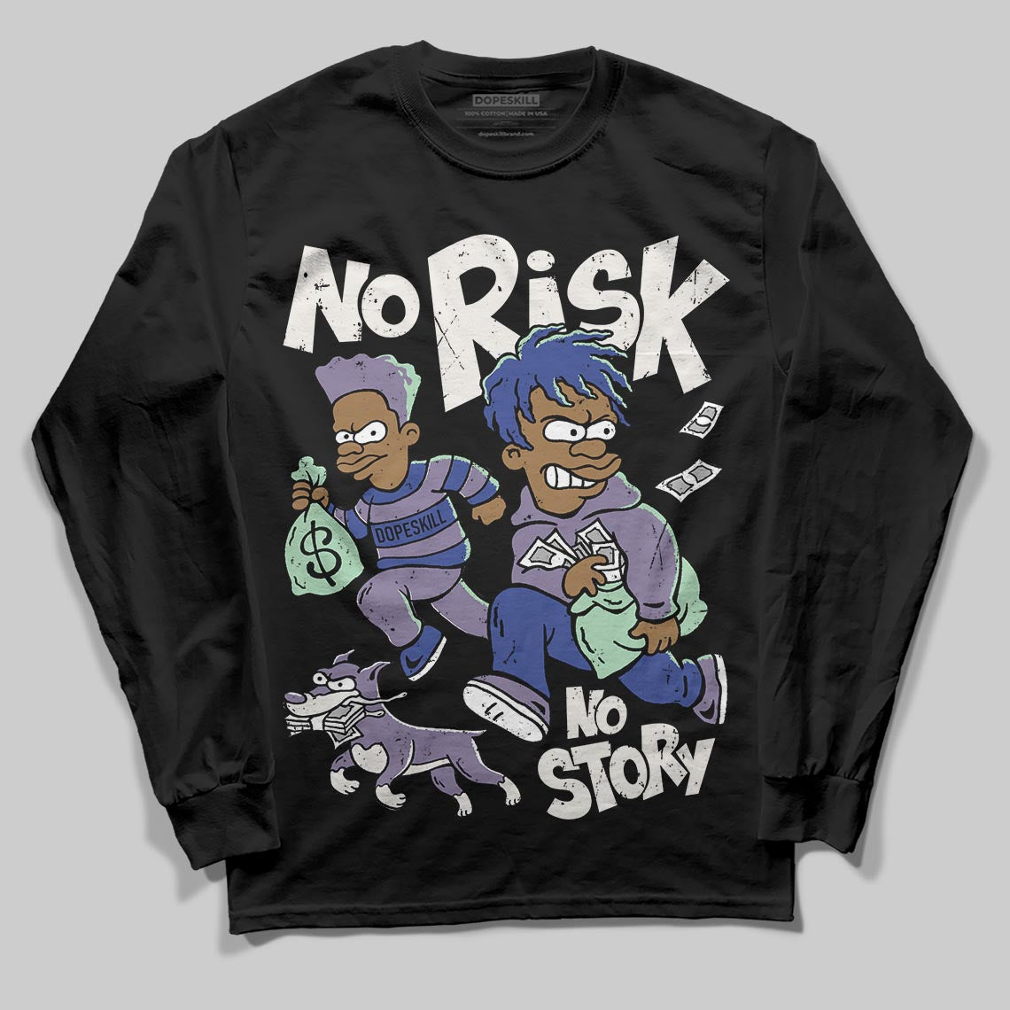Jordan 1 Retro Low OG Zion Williamson Voodoo Alternate DopeSkill Long Sleeve T-Shirt No Risk No Story Graphic Streetwear - Black