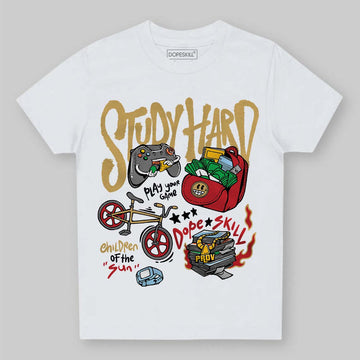 Jordan 4 Retro “Pizza” DopeSkill Toddler Kids T-shirt Study Hard Graphic Streetwear - White