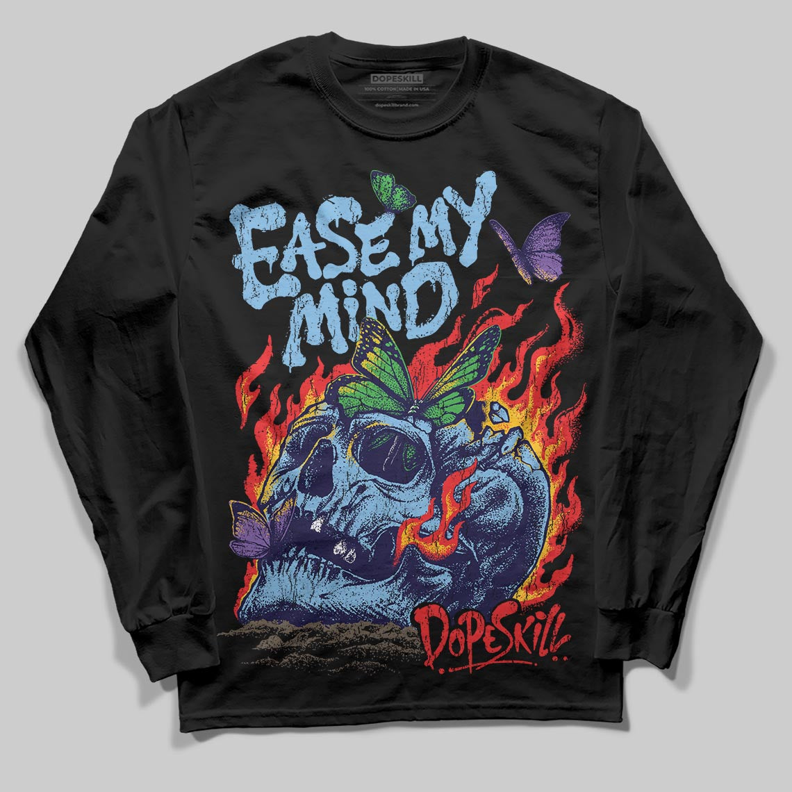 University Blue Sneakers DopeSkill Long Sleeve T-Shirt Ease My Mind Graphic Streetwear - black