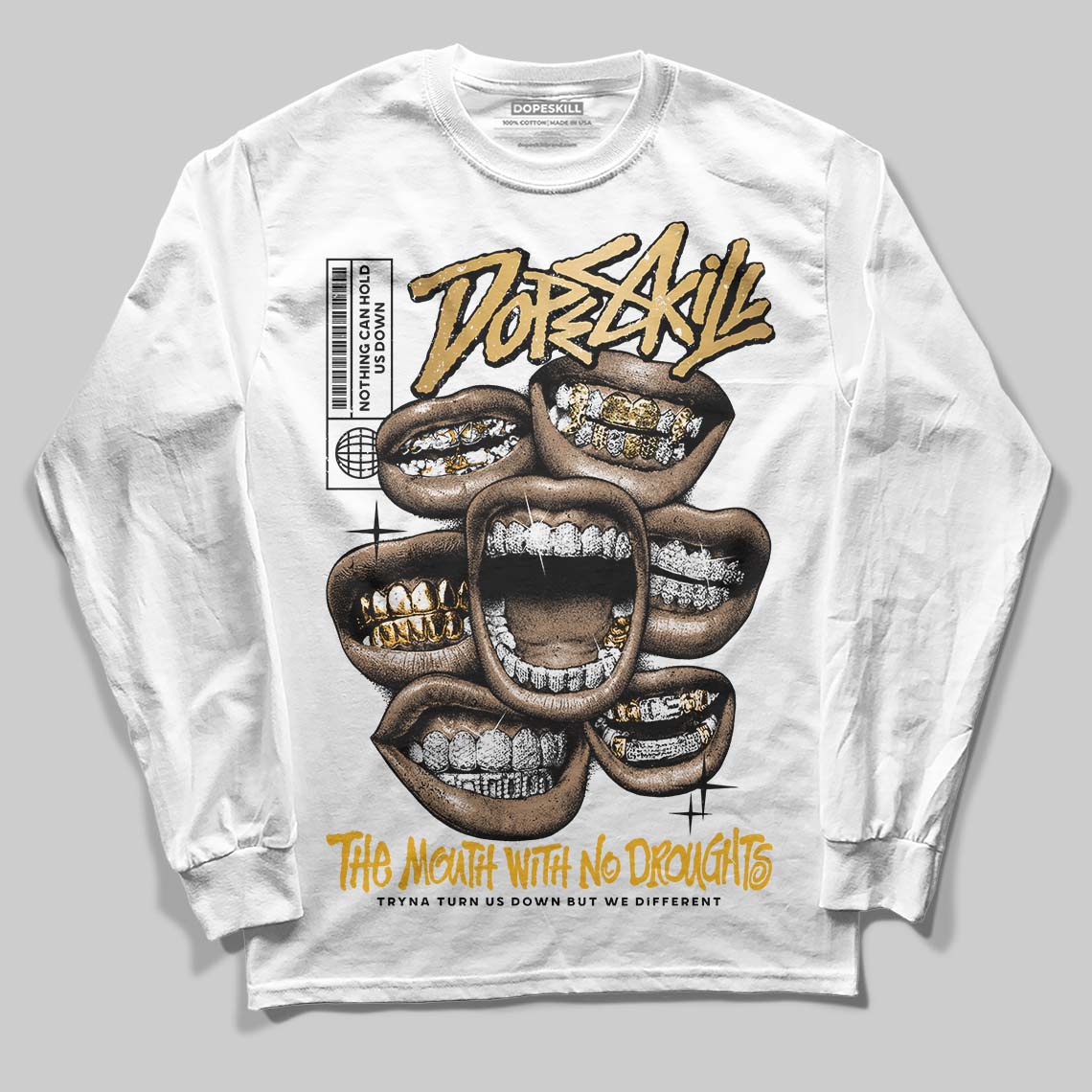 Jordan 12 Retro 'Taxi' 2025 DopeSkill Long Sleeve T-Shirt The Mouth With No Droughts Graphic Streetwear - White