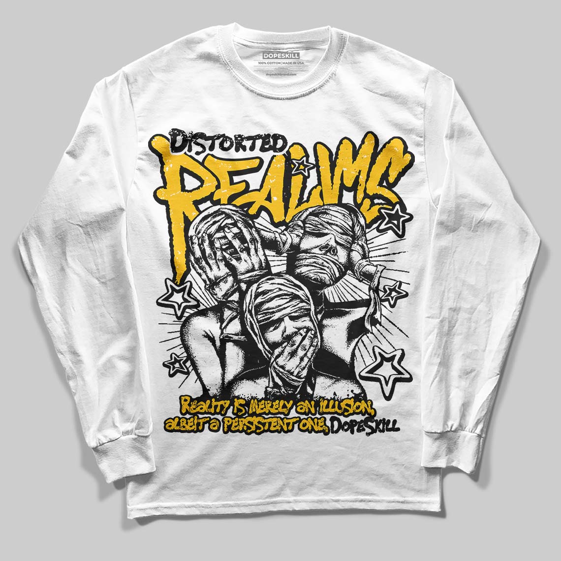 Yellow Sneakers DopeSkill Long Sleeve T-Shirt Distorted Realms Graphic Streetwear - White
