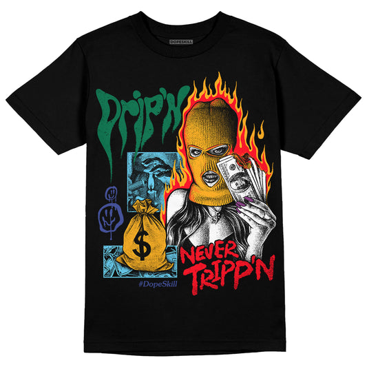 Jordan 1 Mid GS 'Six Championships' DopeSkill T-Shirt Drip'n Never Tripp'n Graphic Streetwear - Black