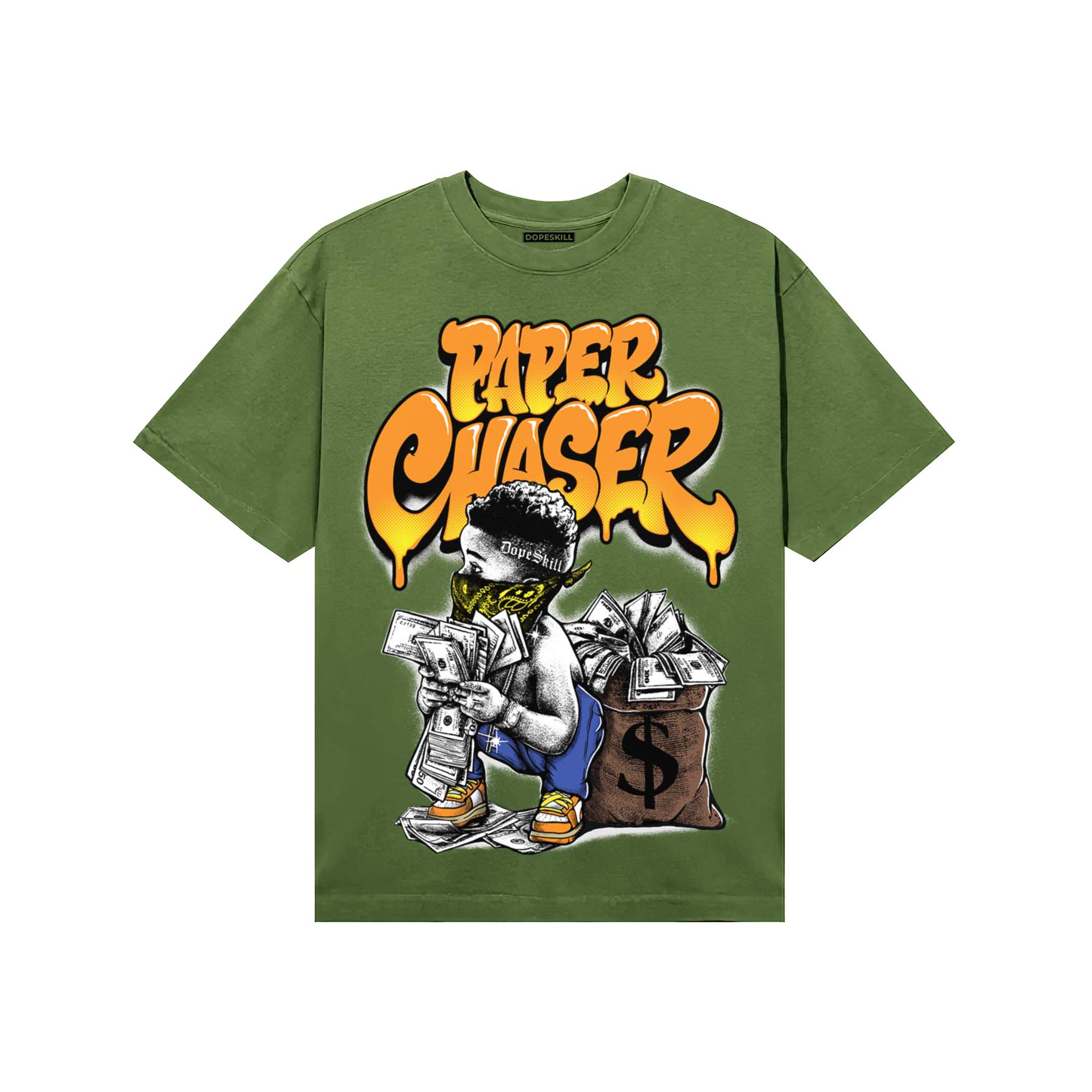Olive Sneakers DopeSkill T-Shirt Paper Chaser Boy Graphic Streetwear - Military Green