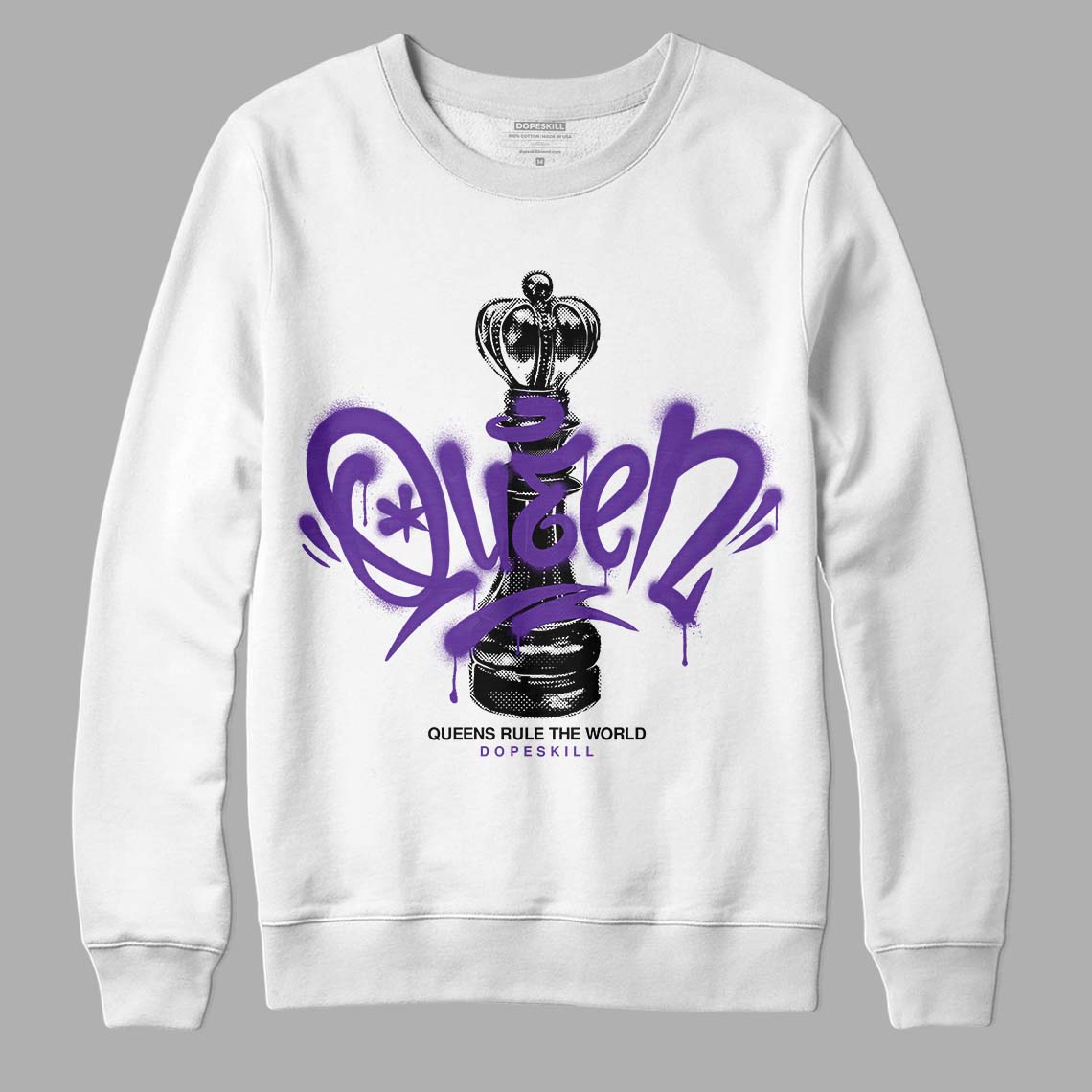Jordan 13 Court Purple DopeSkill Sweatshirt Queen Chess Graphic Streetwear - White